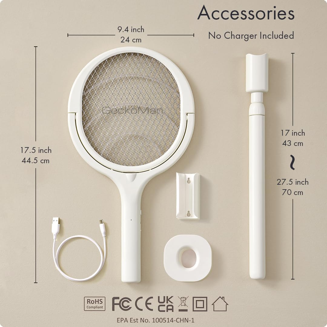 2-Pack GeckoMan Rotating Head Electric Fly Swatter Racket Rechargeable Bug Zapper Racket Bug Zapper
