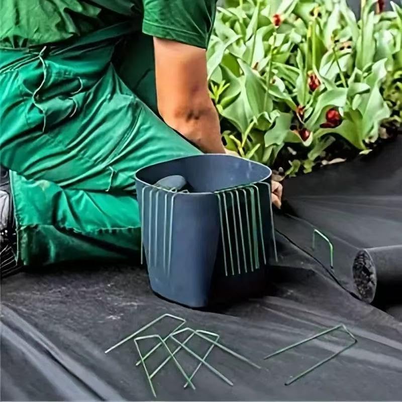 6 inch 25 Pack Green Galvanized Landscape Staples 11 Gauge Garden Stakes Pins Anti-Rust Ground