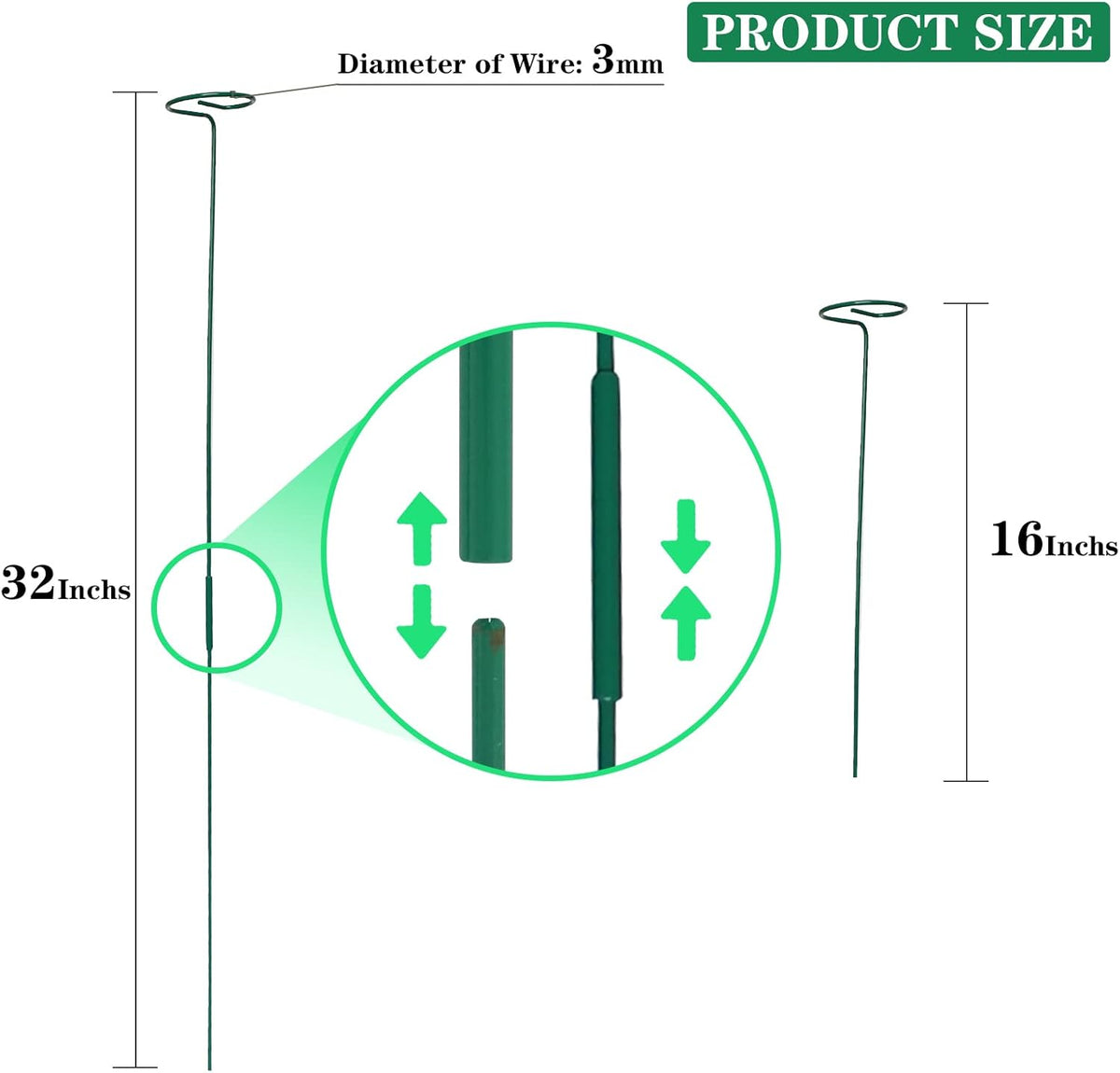 4 Pack Plant Stakes,Plant Support Stakes for Two Sizes(16 or 32 Inches),Plant Stakes for Outdoor