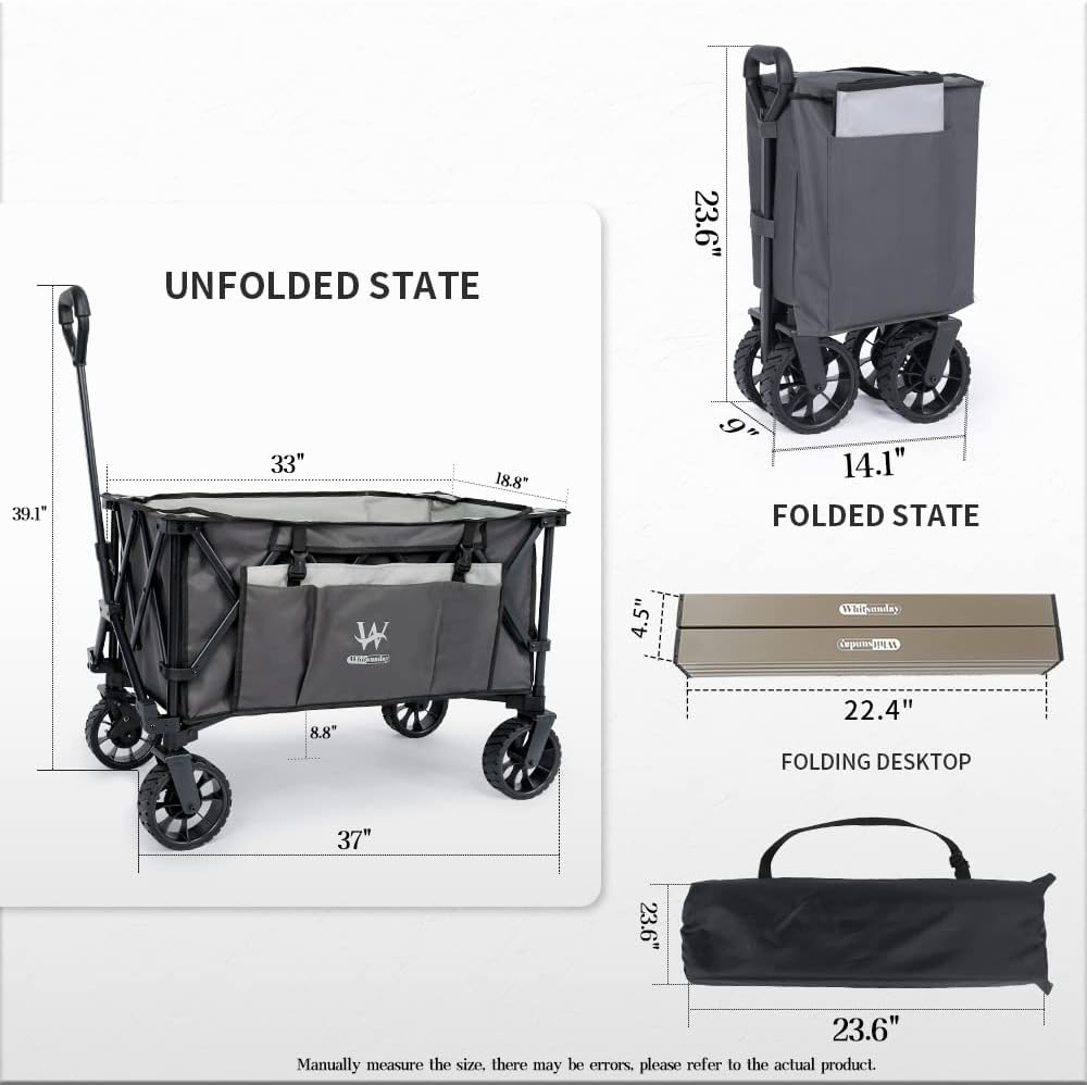 Whitsunday Folding Collapsible Utility Wagon, 400Lbs Heavy Duty Outdoor Park Beach Wagon with Table