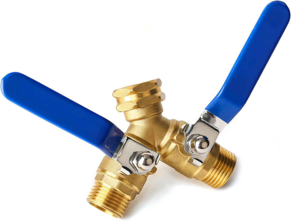 Garden Hose Splitter 2 Way Heavy Duty, Brass Faucet Adapter With Long Handle For Gardening Water