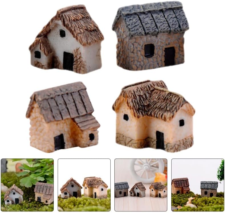 SUPVOX 8Pcs Mini Resin Village House Figurines for DIY Moss Micro Landscape Terrarium Decor Fairy