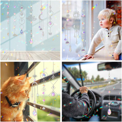 Sun Catchers, 10 Pcs Crystal Suncatcher Prism Hanging Kit with Chain Rainbow Maker Crystals Balls
