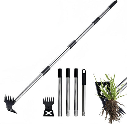 Hoe Garden Tool, 58" Weed Puller Tool with Long Handle, 2 in 1 Hand Weed Rake and Hoe Garden Weeder