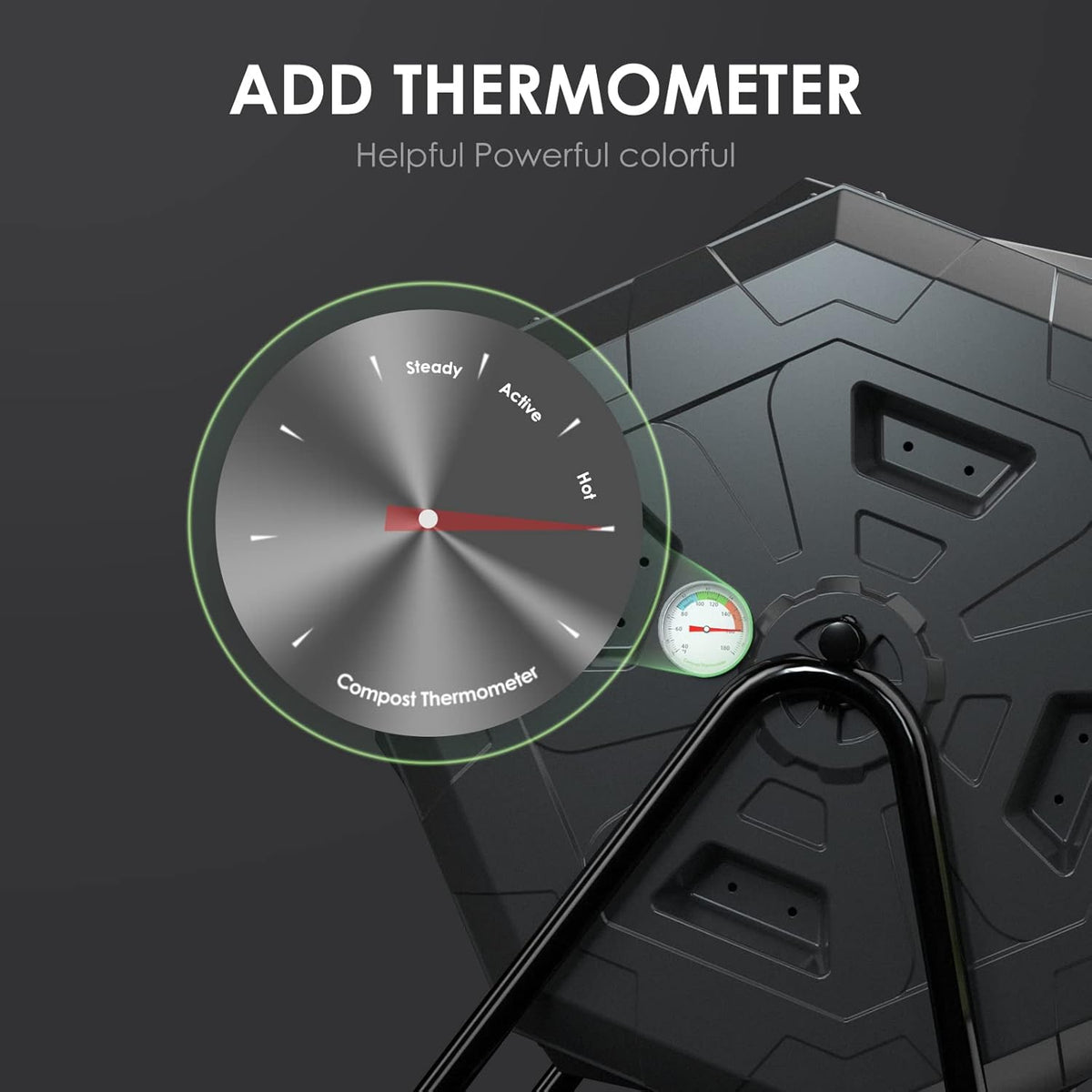 SQUEEZE master Large Compost Tumbler Bin - Outdoor Garden Rotating with Thermometer -Automatic