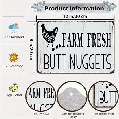 Funny Chicken Gifts Chicken Farm Fresh Butt Nuggets Tin Sign for Home Farm Chicken Coop Farmhouse