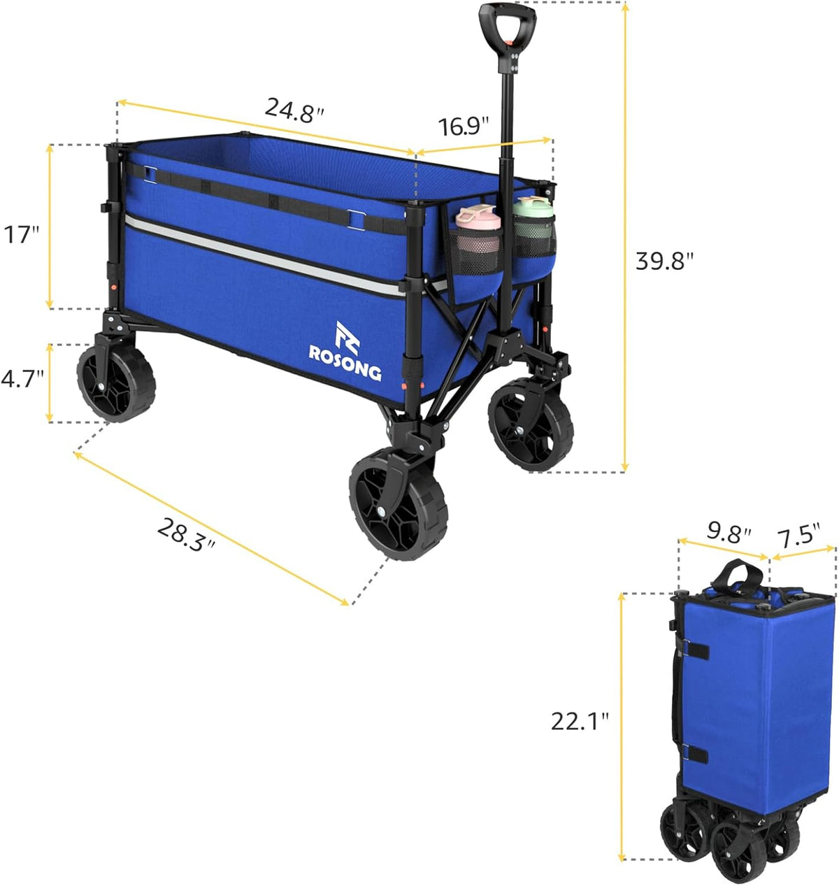 Collapsible Wagon Cart with Wheels Foldable - Folding Utility Heavy Duty Wagons Carts for Grocery