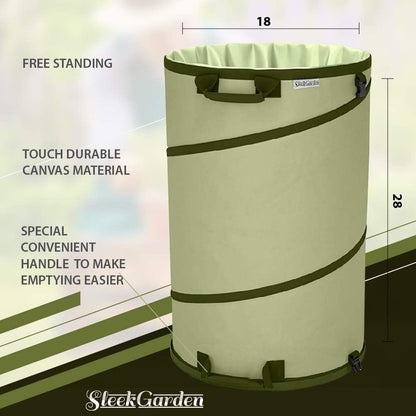 Collapsible -30 Gallon Canvas Garden Waste Bag -Pop-up Bucket Reusable Yard Leaf Bag Holder- Heavy