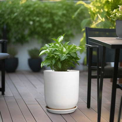 Pots for Plants - 10 Inch Ceramic Plant Pot with Drainage Hole and Saucer Large Planter for Plants