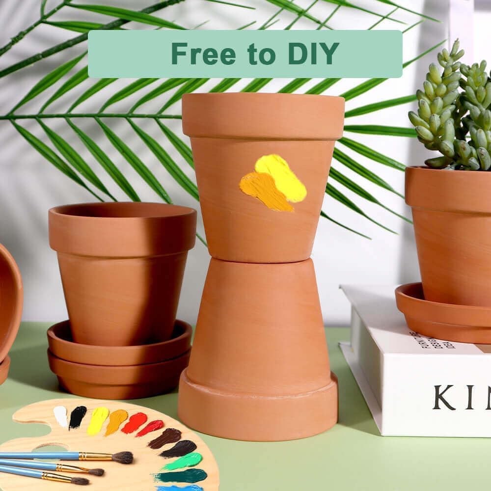 vensovo 4 Inch Terracotta Plant Pots with Saucer - 6 Pack Clay Flower Pots with Drainage, Great for
