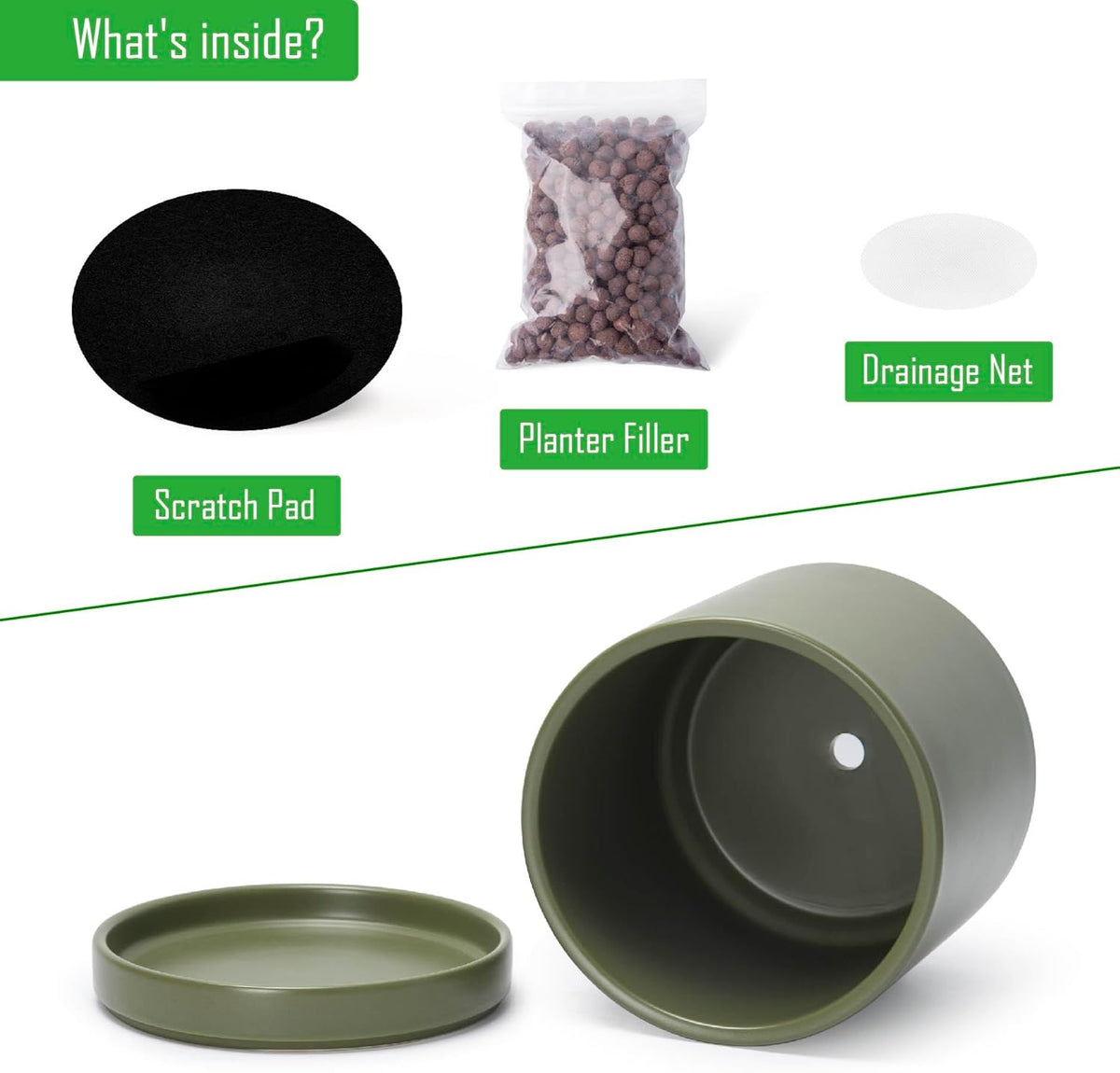 D'vine Dev 8.2 Inch Ceramic Planter Pot with Drainage Hole and Saucer, Indoor Cylinder Round