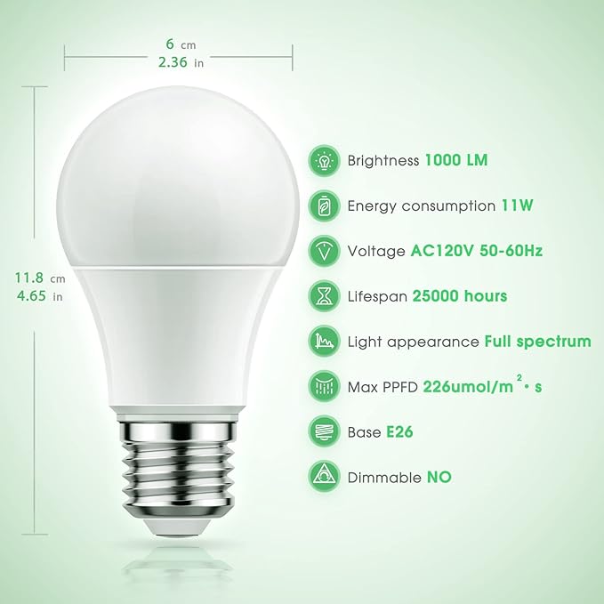 Briignite LED Grow Light Bulbs, Full Spectrum, Plant Light Bulbs E26 Base, 11W, 100W Equivalent