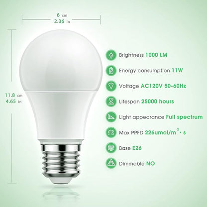 Briignite LED Grow Light Bulbs, Full Spectrum, Plant Light Bulbs E26 Base, 11W, 100W Equivalent
