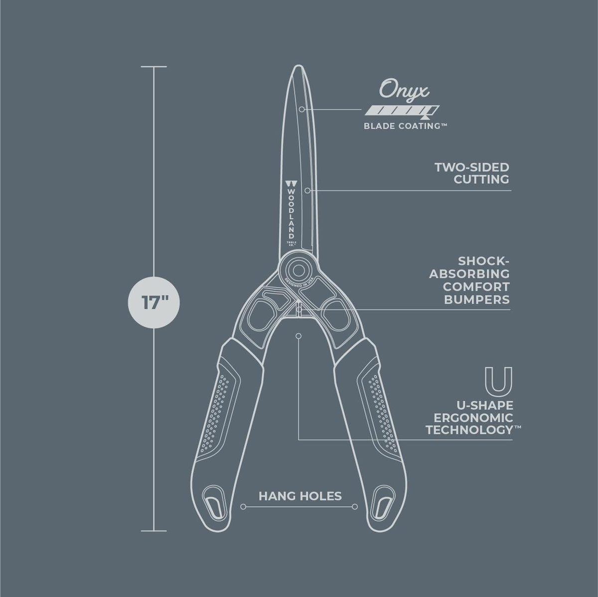 Woodland Tools Duralight Hedge Shears, 16 Inch Lightweight Manual Hedge Clippers with 7.5 Inch Non