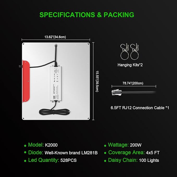 AGLEX 180W Full Spectrum LED Grow Light with UV & IR, 528 LEDs Dimmable, High PPFD, 4x5 ft