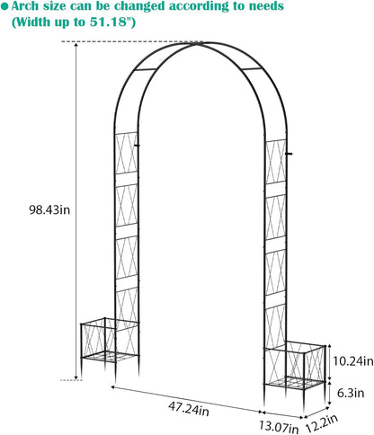 Garden Arch Arbor Trellis with Planter Boxes 8.2 Ft Metal Arch Trellis for Climbing Plants Outdoor