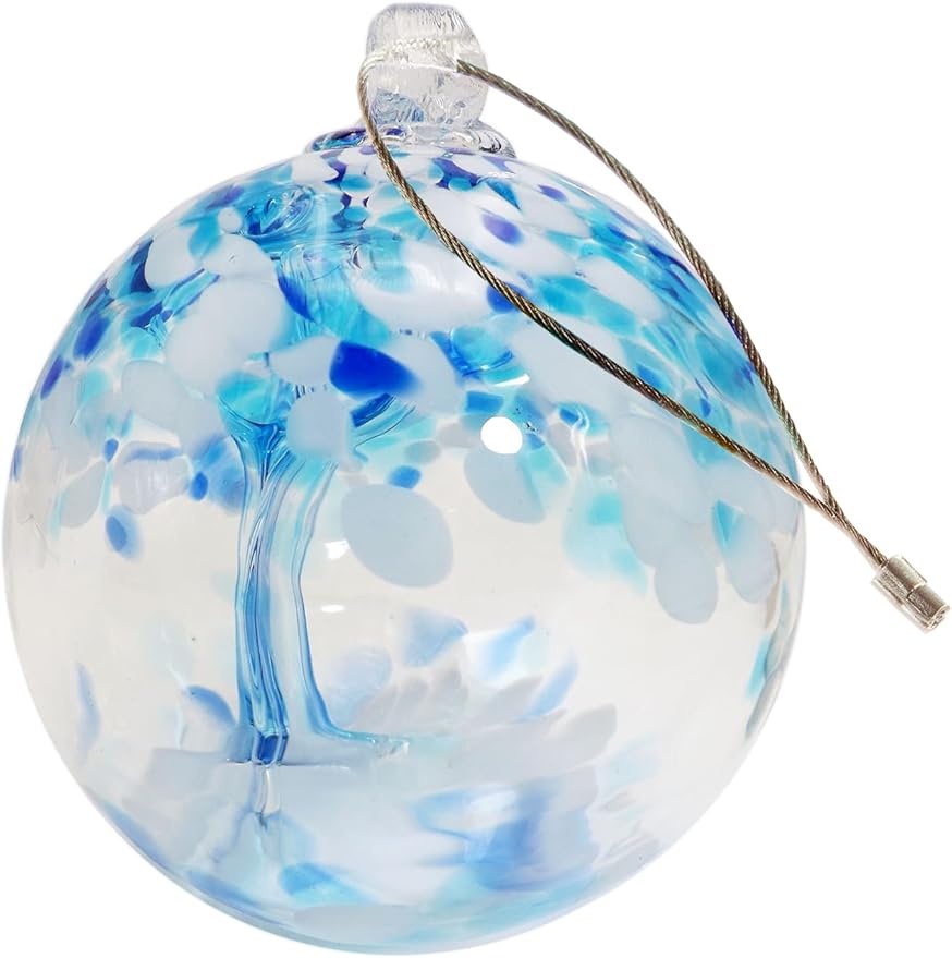 Dale Tiffany Hand Blown Glass, 6" Diameter Aqua, Tree of Life Collection, Witch Globe Hanging