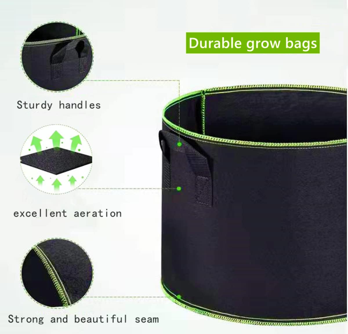 5-Pack 10 Gallon Grow Bags Heavy Duty 300G Thickened Nonwoven Fabric Pots Plant Grow Bags with