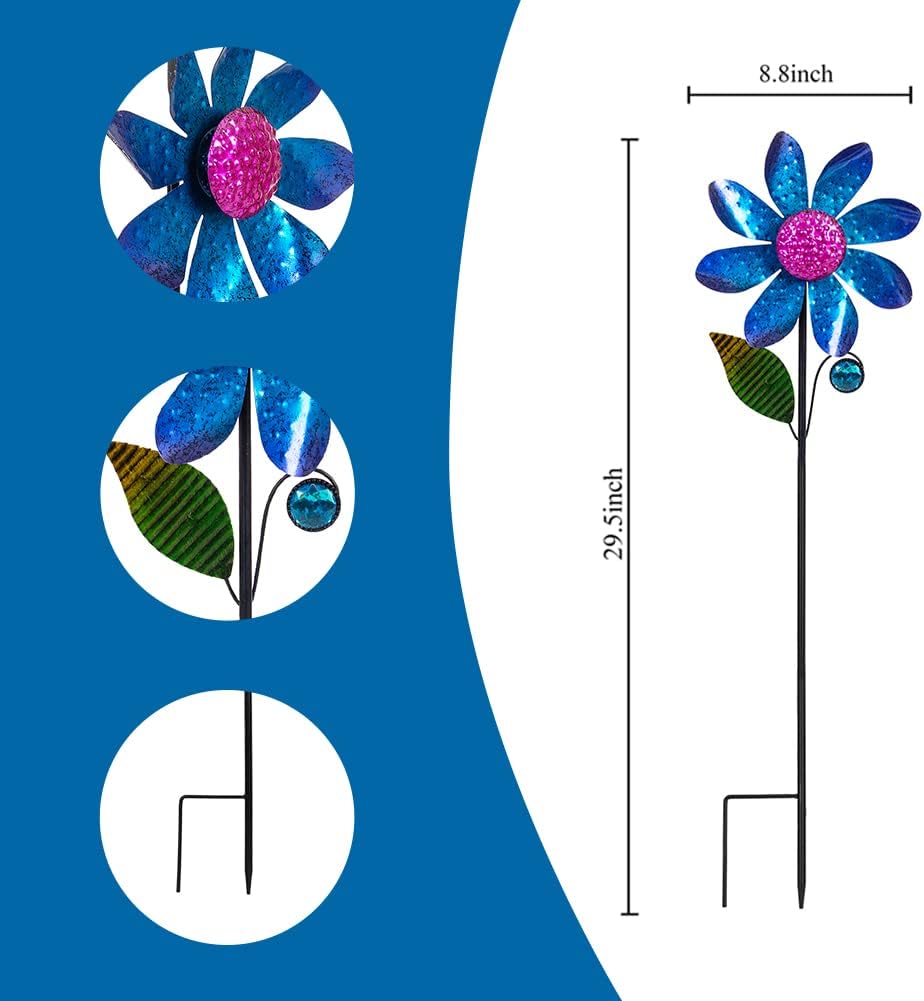 2Pack Garden Wind Spinners,Metal Wind Sculptures Outdoor Windmill Flower Pinwheel Decorations for