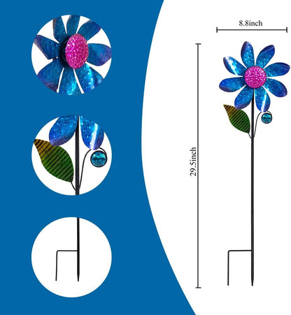 2Pack Garden Wind Spinners,Metal Wind Sculptures Outdoor Windmill Flower Pinwheel Decorations for