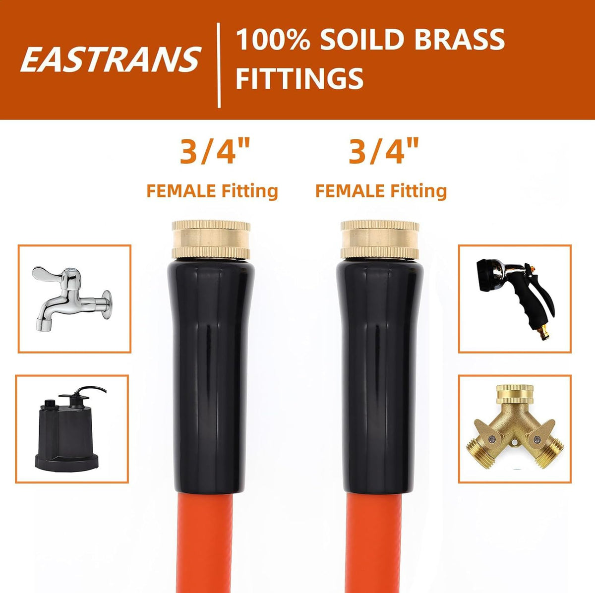 EASTRANS Short Garden Hose 10 ft x 5/8", Heavy Duty Orange Water Hose with Female to Female Brass