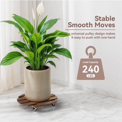 2 Pack 12 IN Wood Plant Caddy, 360 Lock Wheels Indoor Outdoor Heavy Stand