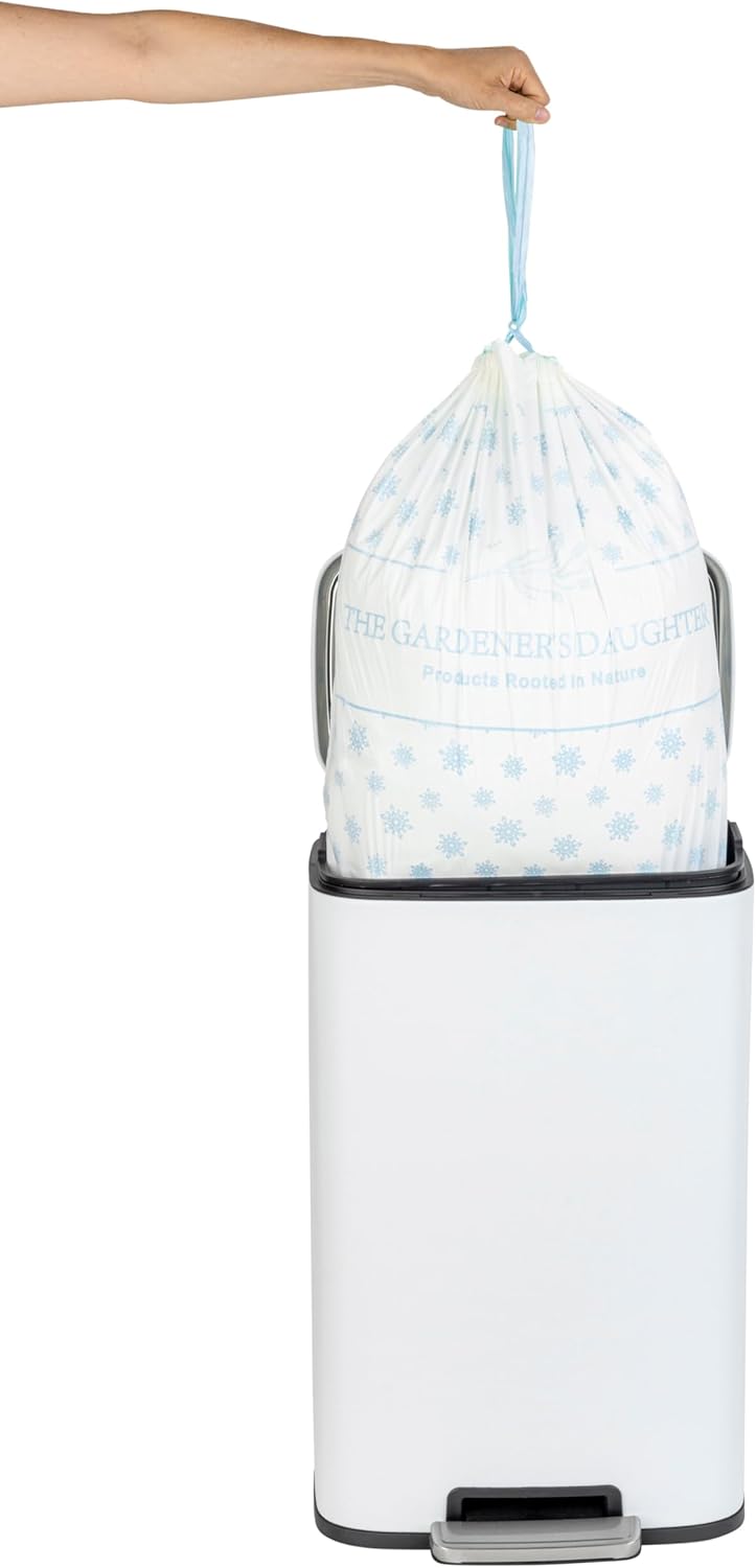 The Gardener's Daughter Compostable Trash Bags - 13 Gallon, 30 Count, Extra Strength, White