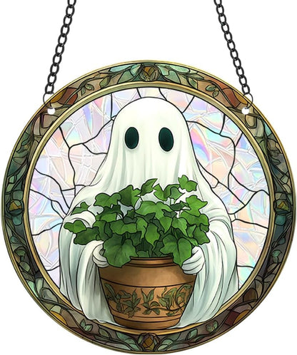 Halloween Sun Catcher - 8 Inch Round Suncatcher for Window Hanging Decoration - Creates Indoor