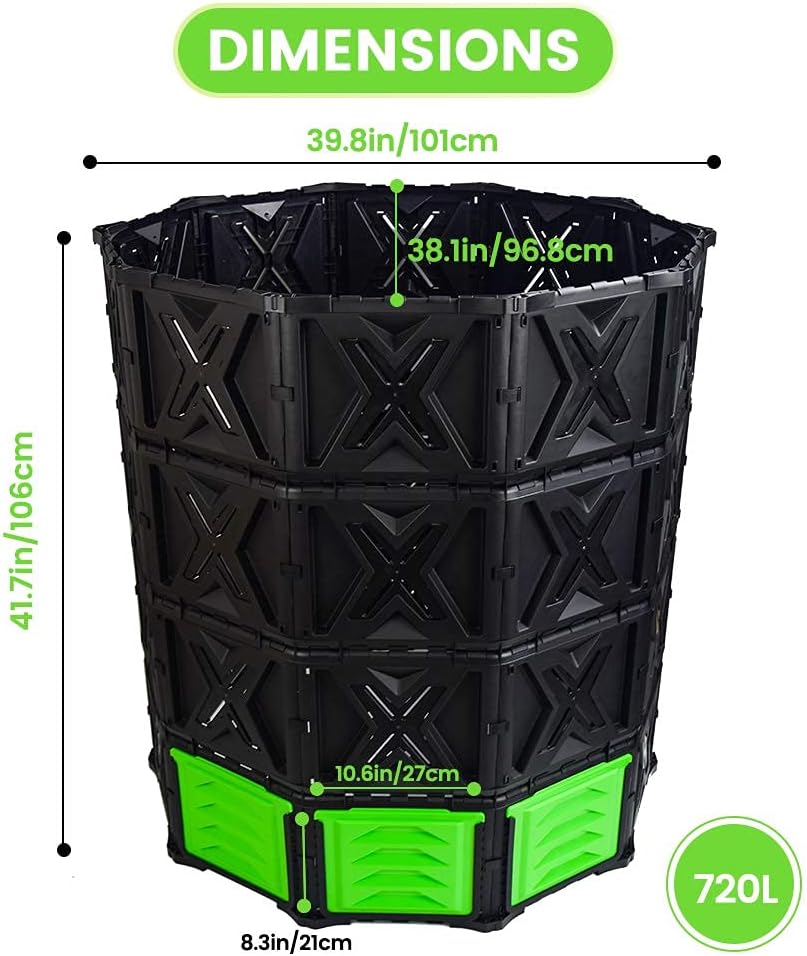 SQUEEZE master XXL Large Compost Bin Outdoor- 720L /190 Gallon-Easy Assembly-No Screws-Sturdy&