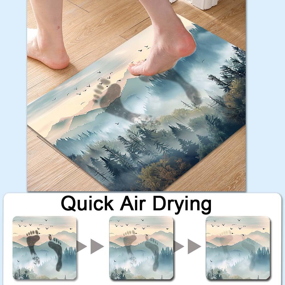 Bath Mat-Bathroom Rug，Beautiful Misty Forest-Absorbent Non Slip Quick Dry Stain Resistant Easy to