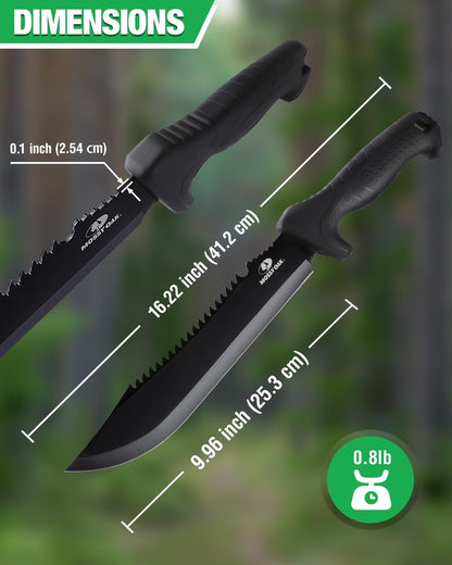 Mossy Oak 16" Heavy Duty Machete with Saw and Sheath, Sharp Dual-Edge Blade, Ergonomic Non-Slip