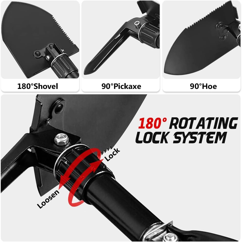 Camping Shovel, 18.5'' Lightweight Digging Shovel Portable Ergonomic High Carbon Steel Folding