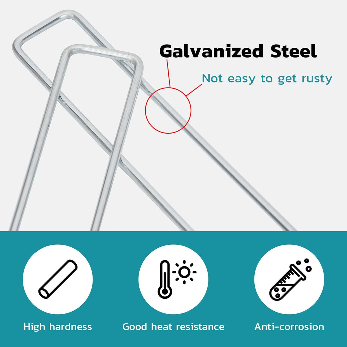 Landscape Staples 6 Inch 50 Pack, Galvanized Garden Staple Anti-Rus Landscaping Stakes Lawn Stakes
