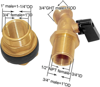 Joywayus Brass Water Container/Rain Barrel Spigot 3/4" Threaded Quarter Turn Ball Valve & 3/4"