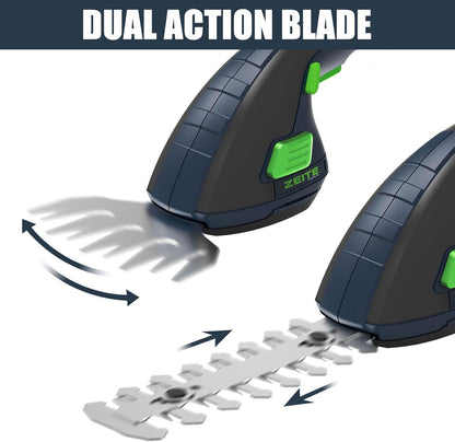 ZEITE 7.2V Grass Shear & Shrubbery Trimmer, 2-in-1 Cordless Grass Cutter and Mini Hedge Trimmer