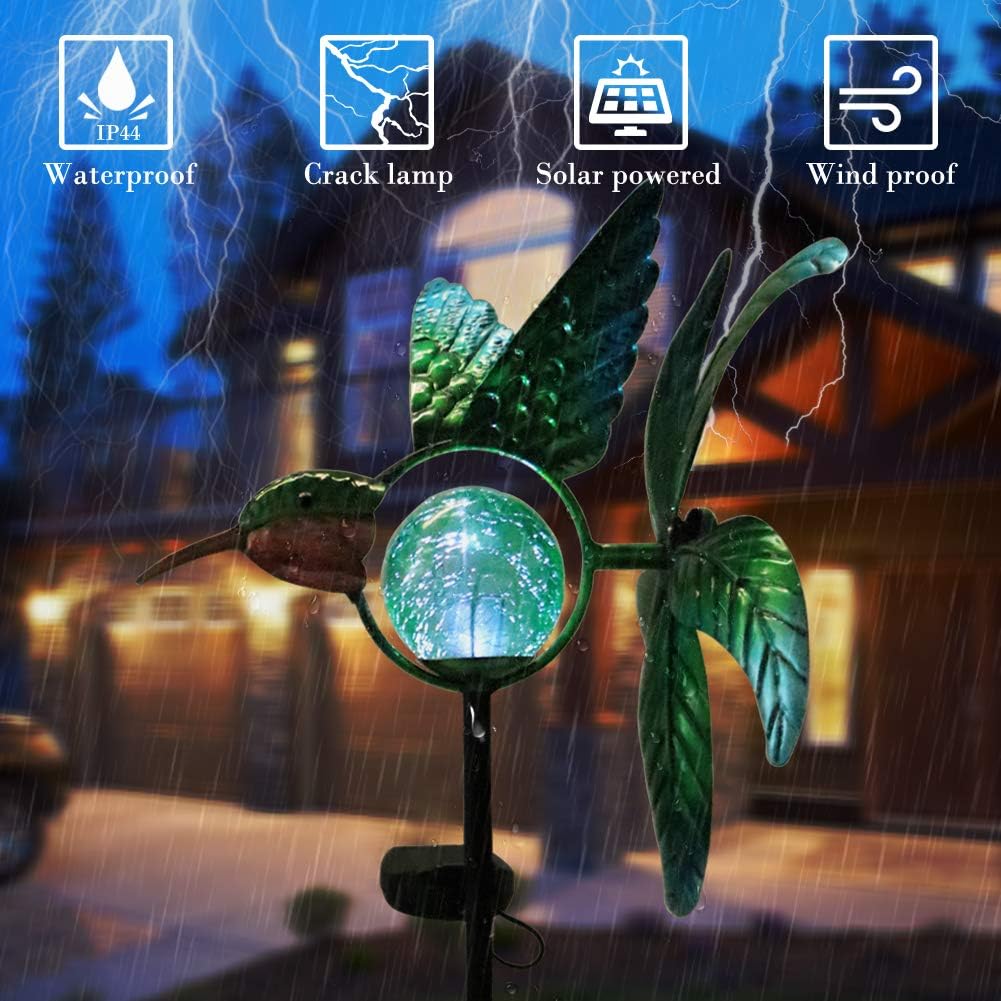 Afirst Solar Hummingbird Wind Spinner, Metal Kinetic Garden Stake Lights Wind Spinners, Outdoor