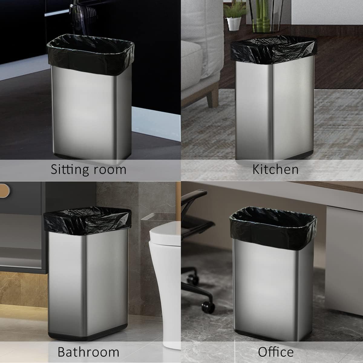 Medium Black Trash Bags 8 Gallon 330 Counts Strong Garbage Bags by Teivio,Waste Basket Trash