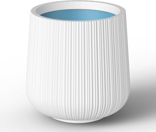 Kante 13.0" Dia Round Fluted Concrete Planter, Large Plant Pot with Drainage, Smooth White Finish