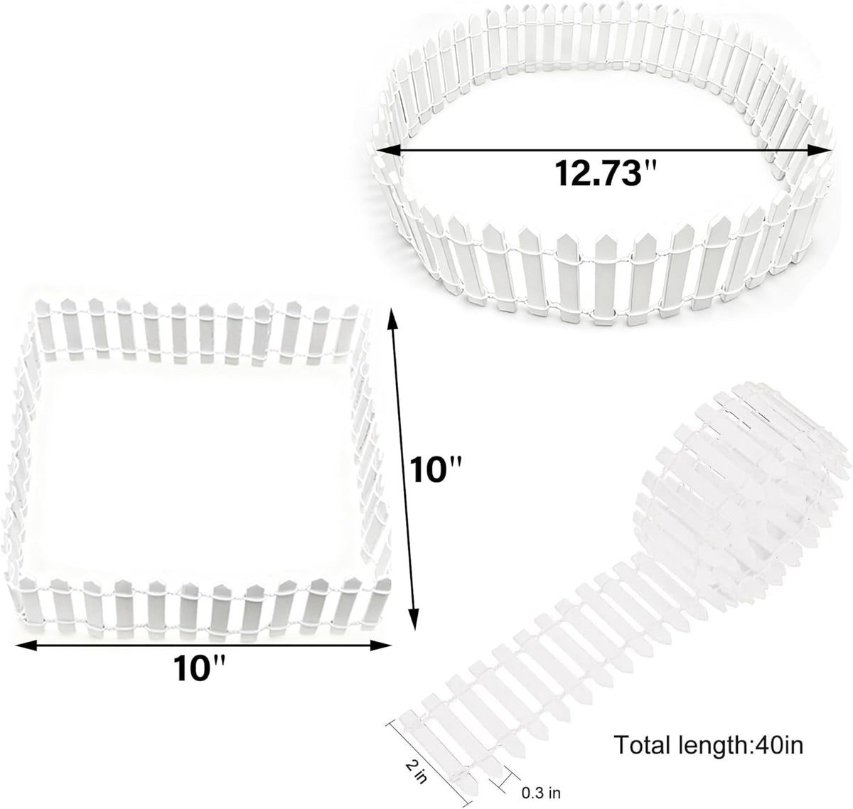 Prsildan Miniature Fairy Garden Fence, 40"(L) x 2"(H) DIY Wood Picket Fence Mini Ornament for