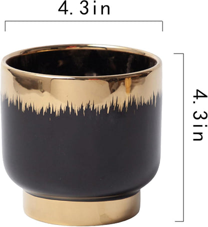 LB Black Gold Ceramic Planters for Indoor Plants, Succulent Plant Pots Ceramic Plant Pot, Modern