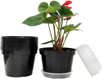 12 Pack Plant Pots, 8 Inch Plant Planter with Clear Saucer, Plastic Pots for Plants Indoor and Out