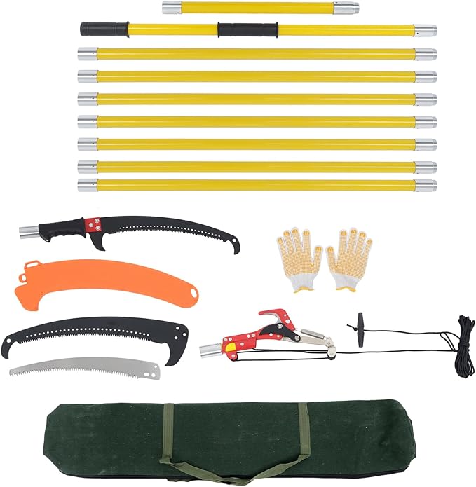 findmall 30ft Manual Pole Saw Extendable Tree Pruner Sharp Steel Blade and Scissors High Branches