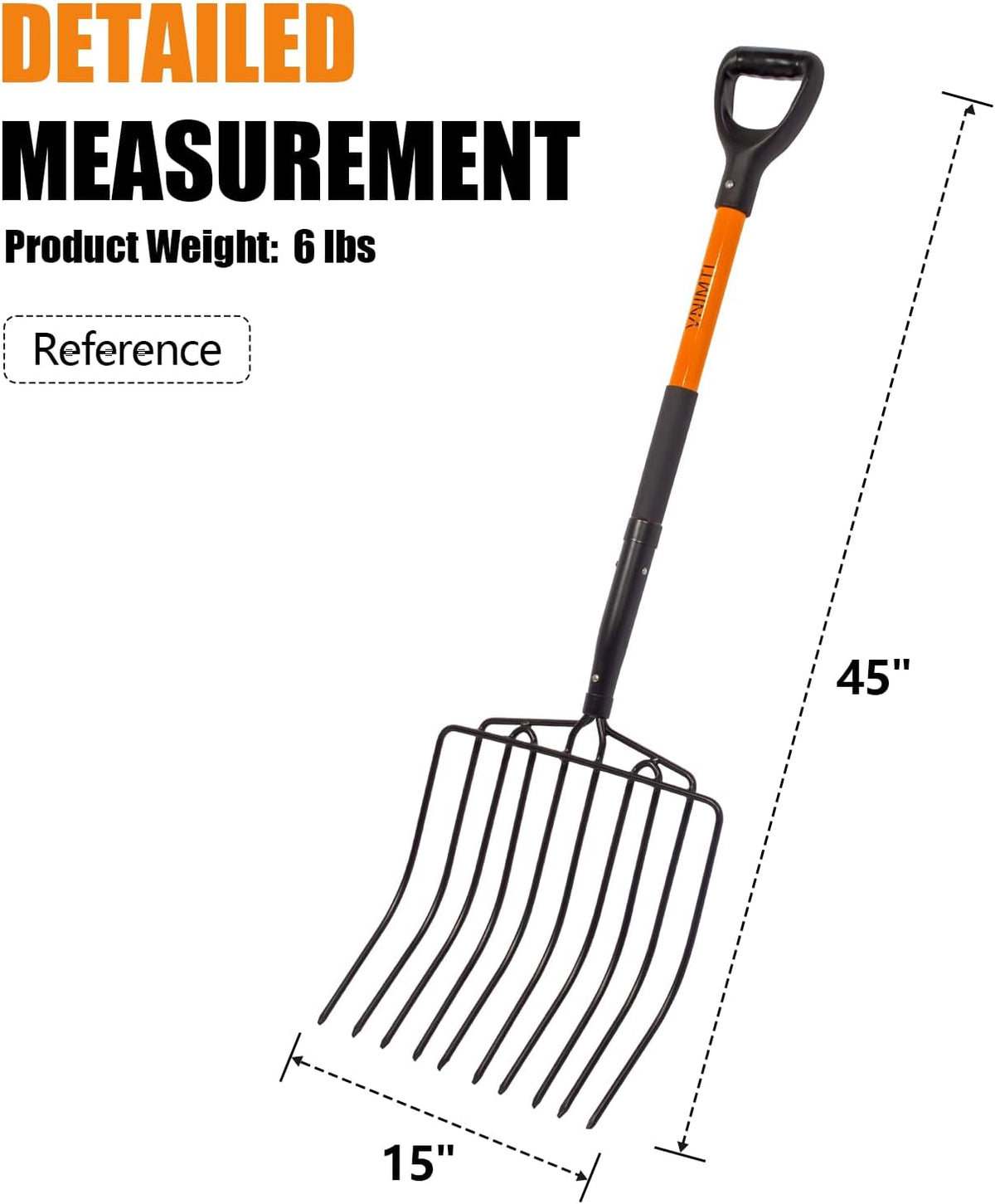 VNIMTI Pitch Fork for Gardening, 10 Tines Wide Pitch Fork with Fiberglass Handle, Heavy Duty Pitch