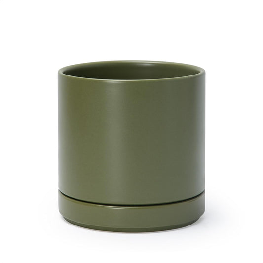 D'vine Dev 6.5 Inch Ceramic Planter Pot with Drainage Hole and Saucer, Indoor Cylinder Round