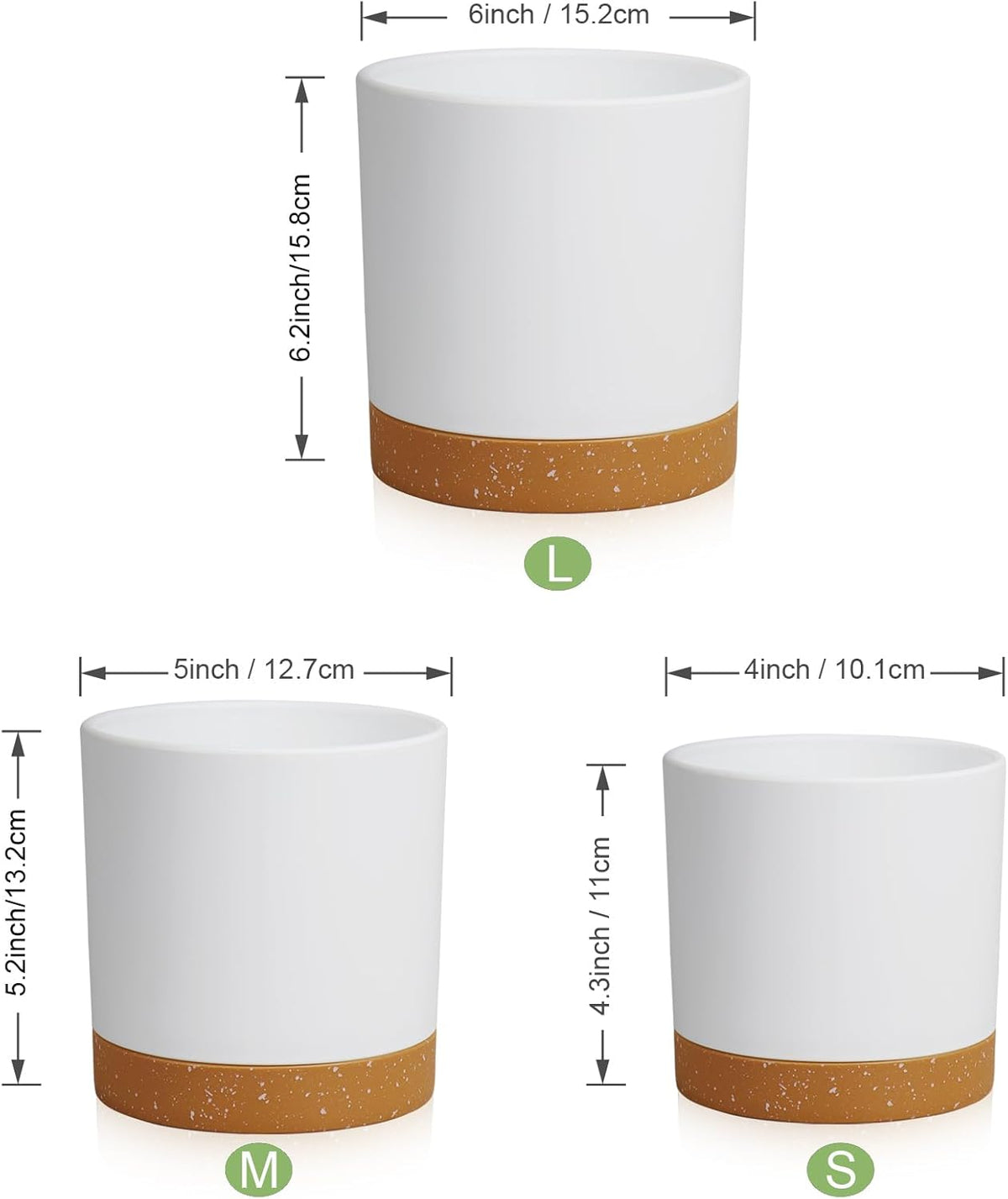 3 Pack 6/5/4 inch Cylindrical Flower Pots, Modern Small Round Plastic Plant Pots with Drainage