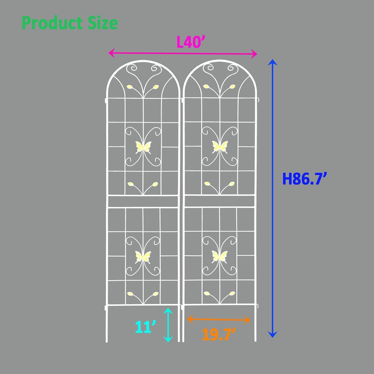 2 Pack Metal Garden Trellis 86.7" Black Fence Rustproof Garden Trellis for Climbing Plants Support
