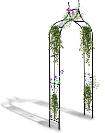 Garden Arch Trellis 14.2" L x 46.5" W x 98.4" H, Black Iron Arbor, Courtyard Arbor Trellis for