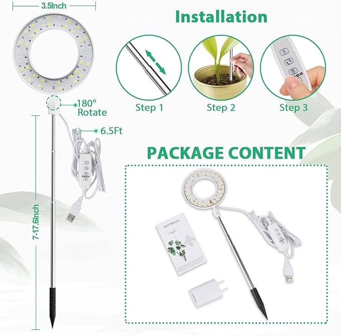 2 Pack Halo Plant Grow Light, 6000K White LED Full Spectrum Growing Lamp for Indoor Plants