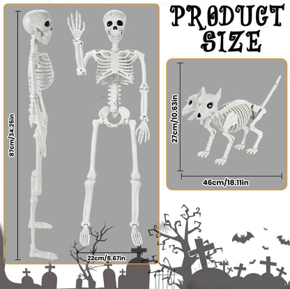 YUJUN 36'' Halloween Skeleton Decoration with 2Head Dog Skeleton, Full Body Posable Skeleton