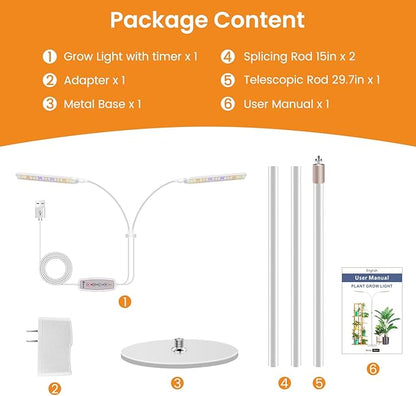 Grow Lights for Indoor Plants with Stand, 2-Heads Full Specturm Plant Grow Light with 4/8/12/16H